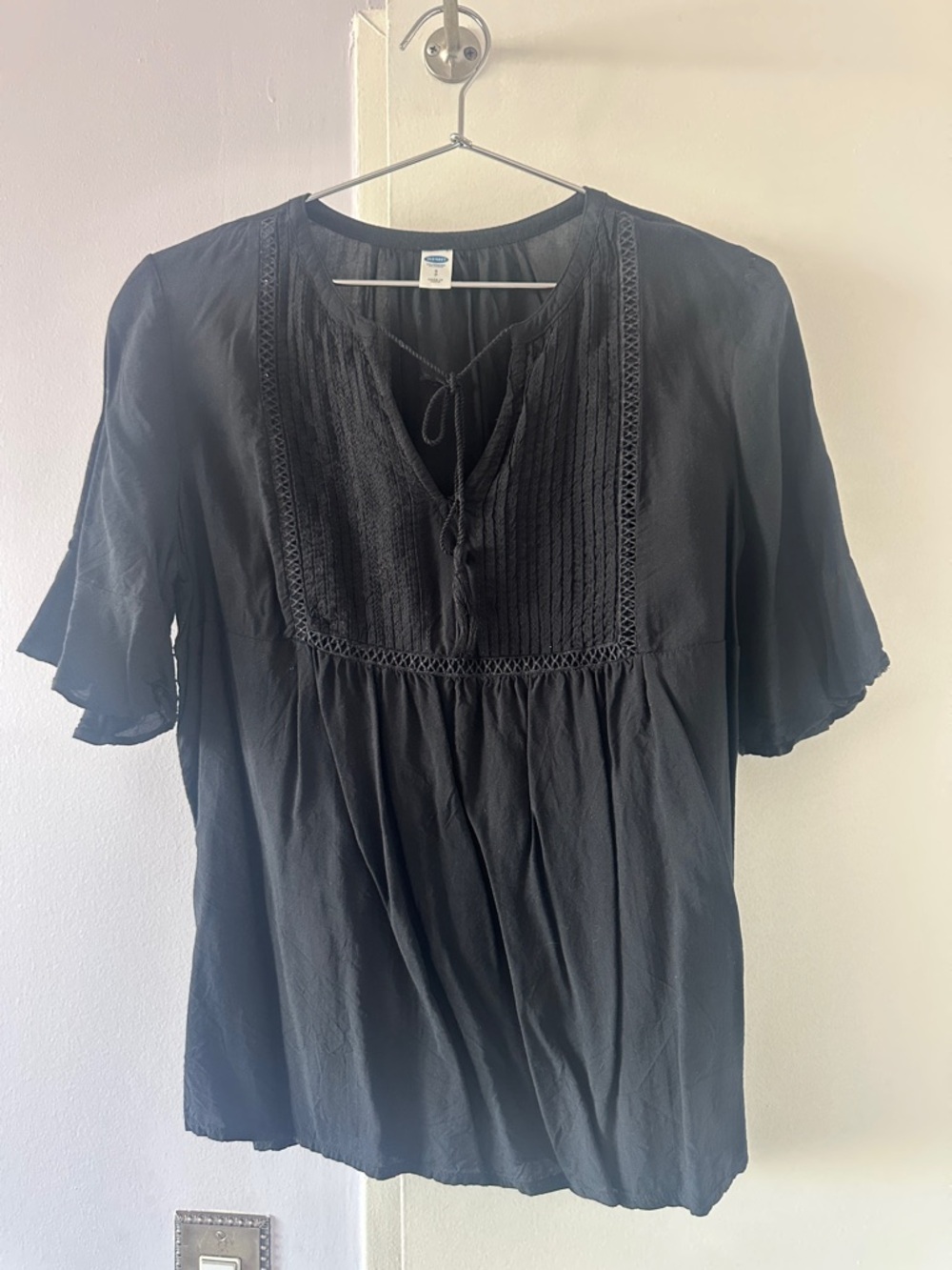 Old Navy Black Tie-Neck Peasant Blouse